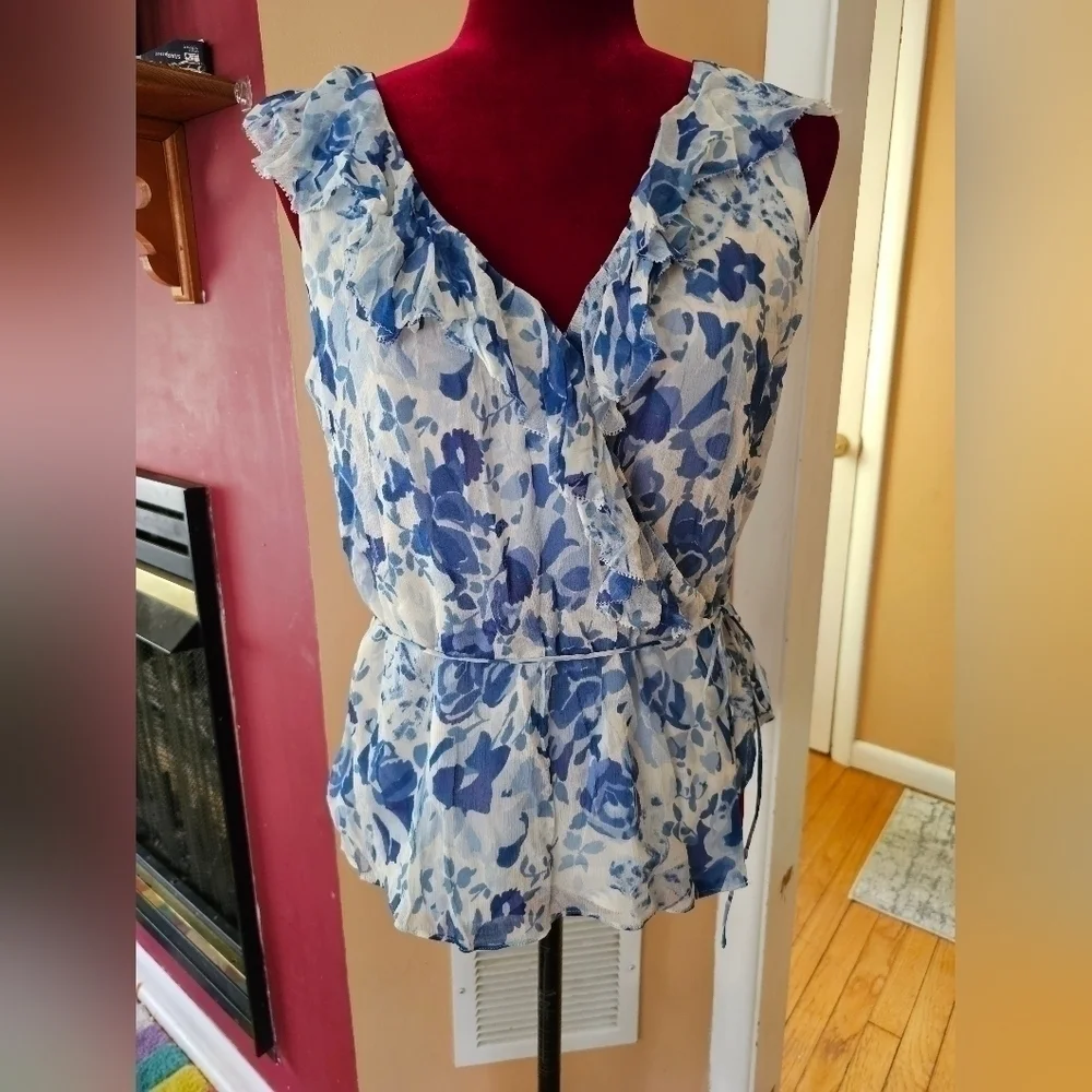 Polo Ralph Lauren Sleeveless Flower Blue Blouse SZ 4 - Picture 8 of 8